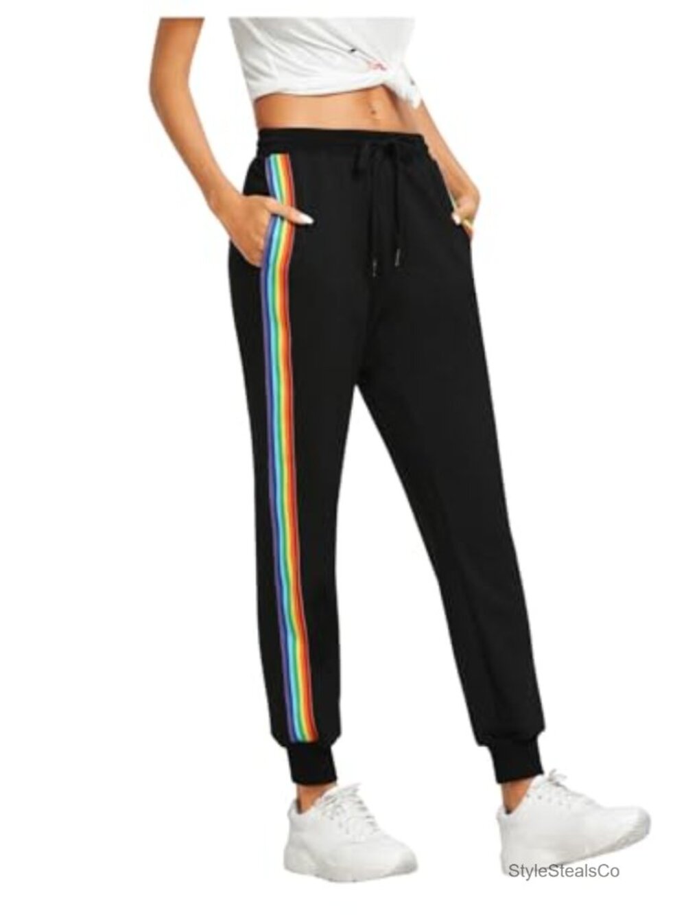 Striped Tapered Jogger Sweatpants with Pockets High Rise Drawstring Athletic